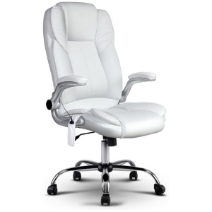 8 Point Massage Office Chair PU Leather White