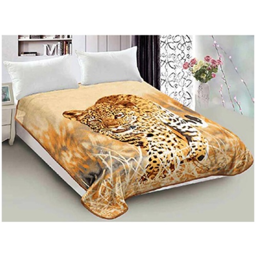 800GSM Luxury Reversible Animal Pattern Mink Blanket Queen 200 x 240 cm Prowling Leopard