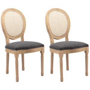 AADEN 2x Rattan Dining Chairs with Solid Wood Legs- Grey
