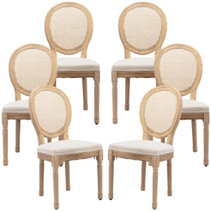 AADEN 6x Rattan Dining Chairs with Solid Wood Legs- Beige