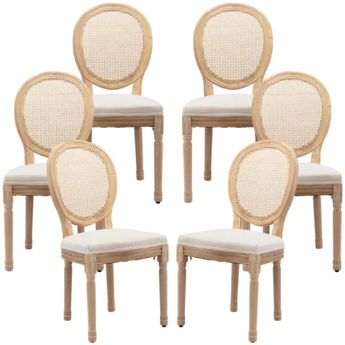 AADEN 6x Rattan Dining Chairs with Solid Wood Legs- Beige