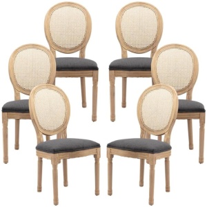 AADEN 6x Rattan Dining Chairs with Solid Wood Legs- Grey