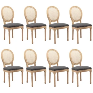 AADEN 8x Rattan Dining Chairs with Solid Wood Legs- Grey