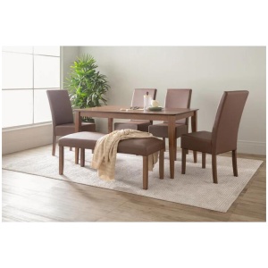 ALLEGRO Dining Table + 4x MESI Dining Chair + MESI Bench - 6 Piece Dining Set - Cocoa