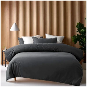 Accessorize Charcoal 400TC Charcoal Bamboo Cotton Double Stitched Quilt Cover Set Double