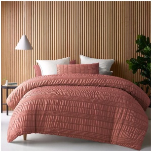 Accessorize Seersucker Tobacco Polyester Quilt Cover Set Queen
