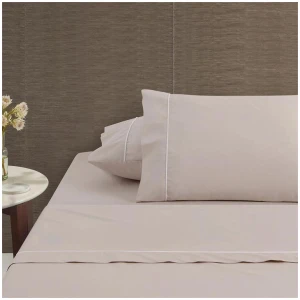 Accessorize White/Natural Piped Hotel Deluxe Cotton Sheet Set King