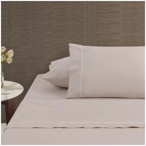 Accessorize White/Natural Piped Hotel Deluxe Cotton Sheet Set Queen