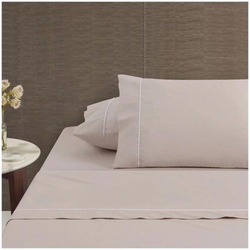 Accessorize White/Natural Piped Hotel Deluxe Cotton Sheet Set Queen