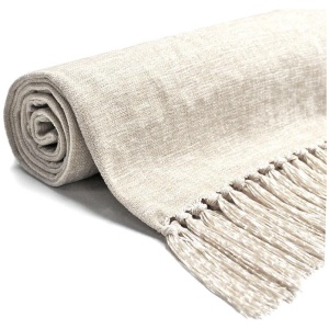 Acrylic Chenille Tassel Knitted Blanket Bed Sofa Throw Rug 150 x 200 cm (White)