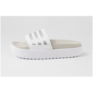 Adidas Adilette Platform W Ad White Metallic Grey Smooth White Metallic Grey Sandals Womens Shoes Casual Sandals Flat Sandals