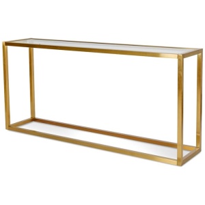 Alison Glass Console Table - Tempered Glass - Brushed Gold Base by Interior Secrets - AfterPay Available
