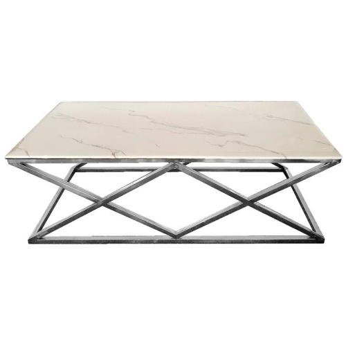 Alsea Coffee Table Silver Base - White Marble