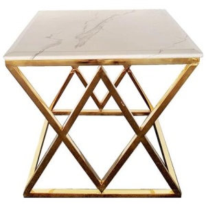 Alsea Side Table Gold Base - White Marble