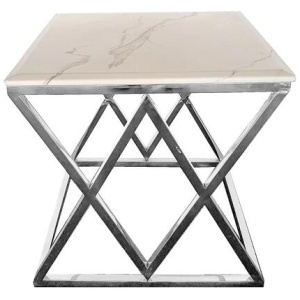 Alsea Side Table Silver Base - White Marble
