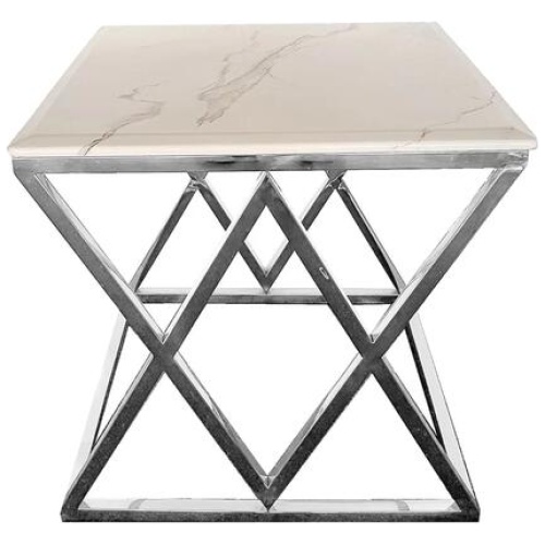 Alsea Side Table Silver Base - White Marble