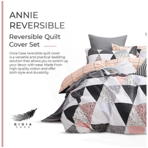 Annie 100% cotton reversible quilt cover set-king size