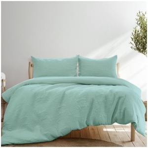 Ardor Eddison Bluestone Light Quilted Embossed Quilt Cover Set Queen