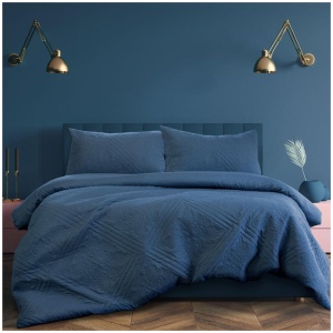 Ardor Eddison Cornflower Light Quilted Embossed Quilt Cover Set Queen