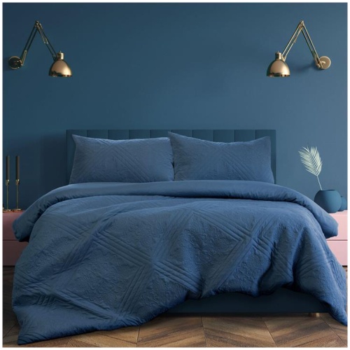 Ardor Eddison Cornflower Light Quilted Embossed Quilt Cover Set Queen