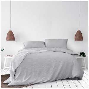 Ardor Ingrid Silver Seersucker Stripe Quilt Cover Set Double