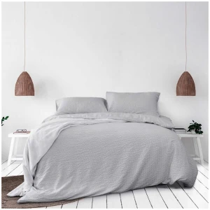 Ardor Ingrid Silver Seersucker Stripe Quilt Cover Set Double