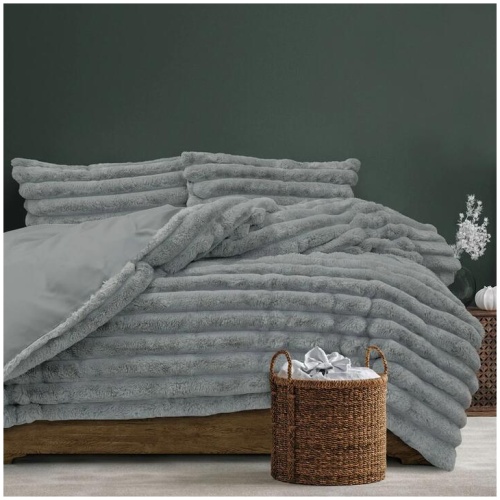 Ardor Jax Grey Chunky Faux Fur Quilt Cover Set King