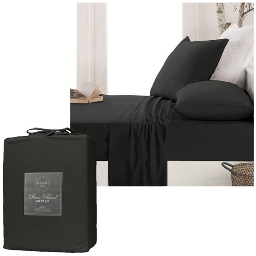 Ardor Micro Flannel Sheet Set Charcoal Mega Queen