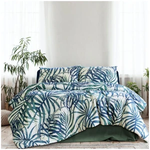 Ardor Palms Blue Polyester Cotton Quilt Cover Set King