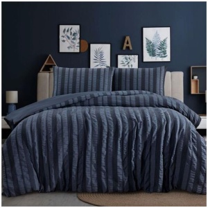 Ardor Seersucker Quilt Cover Set Lisbon Indigo Queen