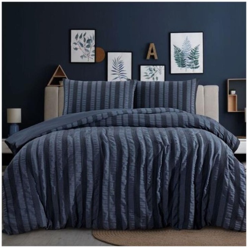 Ardor Seersucker Quilt Cover Set Lisbon Indigo Queen