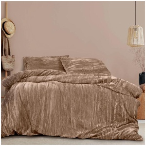 Ardor Vivienne Champagne Crushed Velvet Quilt Cover Set Queen