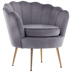 Armchair Padded Lounge Chair Accent Velvet Shell Scallop GREY