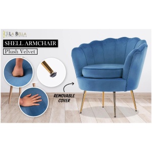 Armchair Padded Lounge Chair Accent Velvet Shell Scallop NAVY BLUE