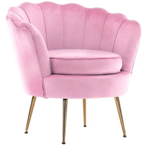 Armchair Padded Lounge Chair Accent Velvet Shell Scallop PINK