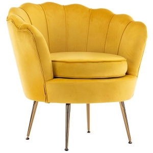 Armchair Padded Lounge Chair Accent Velvet Shell Scallop YELLOW