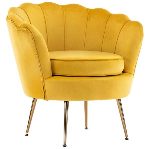 Armchair Padded Lounge Chair Accent Velvet Shell Scallop YELLOW