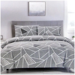 Artex Bentley Grey Quilt Cover Set Geometric Pattern Reversible Printed Microfiber Polyester King