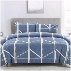 Artex Harold Blue Quilt Cover Set Geometric Pattern Reversible Printed Microfiber Polyester Queen