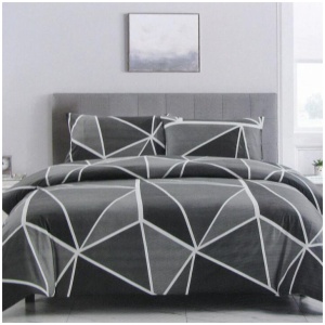 Artex Owen Charcoal Quilt Cover Set Geometric Pattern Reversible Printed Microfiber Polyester King