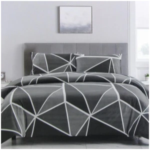 Artex Owen Charcoal Quilt Cover Set Geometric Pattern Reversible Printed Microfiber Polyester King
