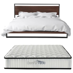 Azure Wood Bed Frame With Comforpedic Mattress Package Deal Bedroom Set - Single - White Brown