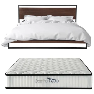 Azure Wood Bed Frame With Comforpedic Mattress Package Deal Bedroom Set - Single - White Brown