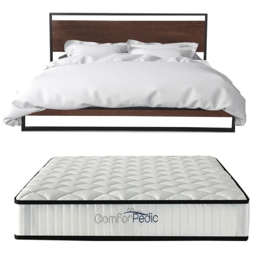Azure Wood Bed Frame With Comforpedic Mattress Package Deal Bedroom Set - Single - White Brown