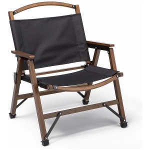 Bamboo Canvas Foldable Outdoor Camping Chair Wooden Travel Picnic Park - Black