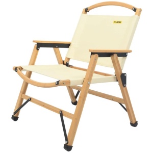Bamboo Canvas Foldable Outdoor Camping Chair Wooden Travel Picnic Park - Khaki/Beige