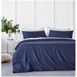 Bamboo Microfibre Quilt Cover Set - Navy - Queen
