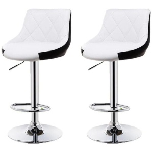 Bar Stools Kitchen Bar Stool Leather Barstools Swivel Gas Lift Counter Chairs x2 BS8403 White