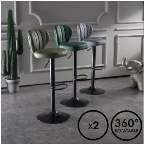 Bar Stools Kitchen Bar Stool Leather Barstools Swivel Gas Lift Counter Chairs x2 BS8405 Black