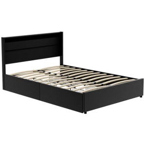 Bed Frame Double Size LED with 4 Drawers Black DUNN